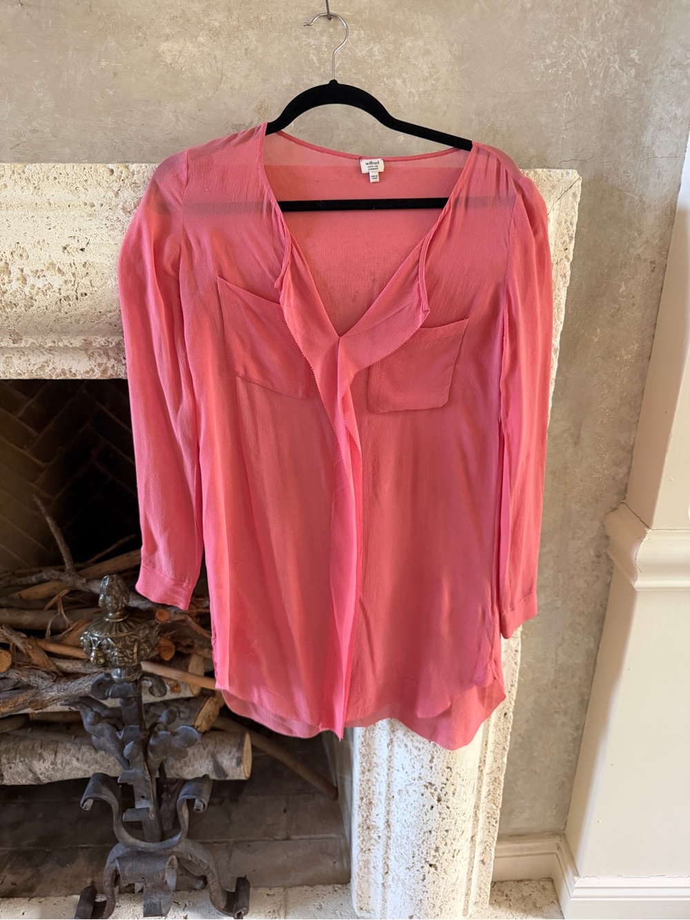 Wilfred Coral Pink V-Neck Long Sleeve Silk Blouse